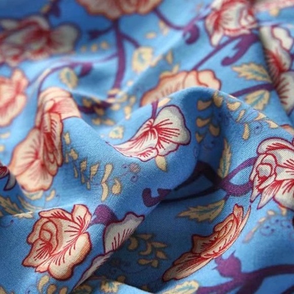 Boho Floral Gypsy Print Wrap Mini Skirt Blue - Picture 5 of 6